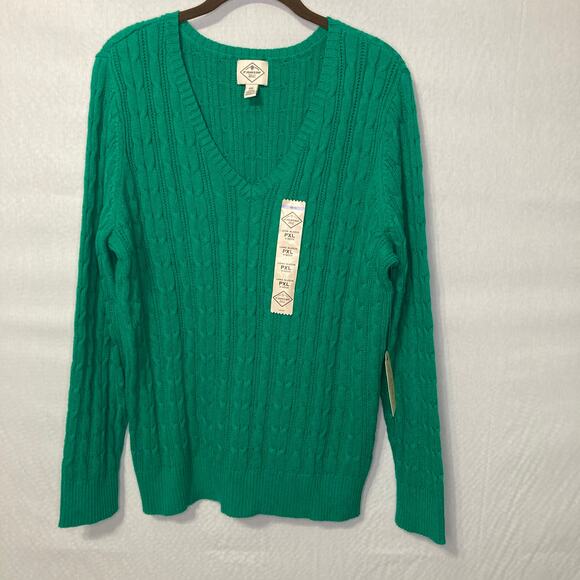 St. John’s Bay PXL Green Cable Knit Christmas Sweater Crewneck NWT Holiday - Picture 1 of 5